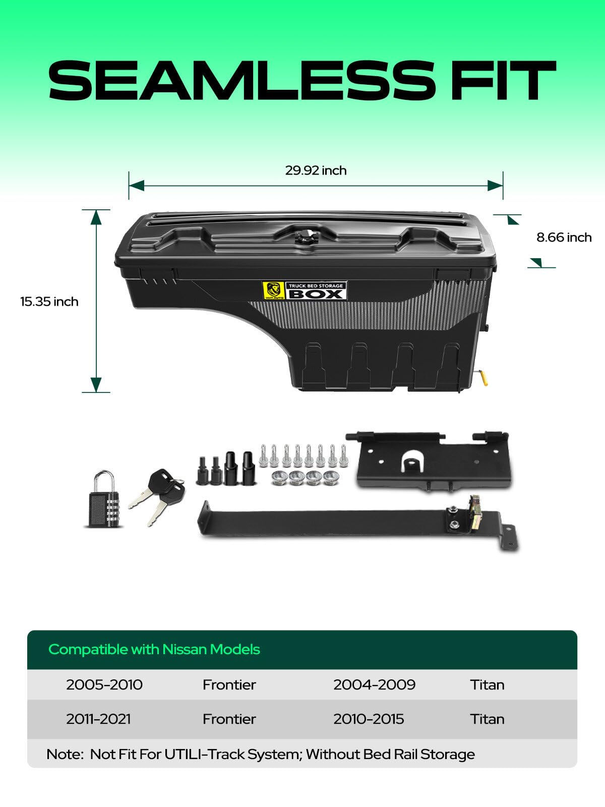 YHTAUTO Truck Bed Storage Tool Box Lockable Compatible with 2005-2021 Nissan Frontier 2004-2015 Titan, Passenger Side, Not Fit for UTILI-Track System, Swing Waterproof Wheel Well Toolbox