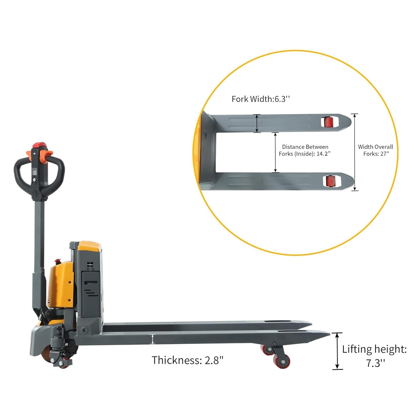 Apollo Full Electric Pallet Truck Lithium Power Pallet Jack Truck 4400lbs Capacity 48" L x 27" W Forks for Material Handling, Strong Torque for Climbing, Suitable for Warehouse, Supermarket, A-1038