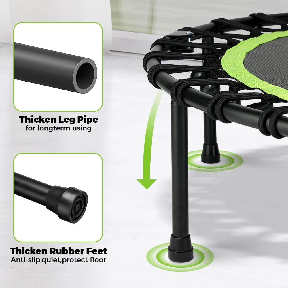 ONETWOFIT Foldable Rebounder Trampoline for Adults, 40/42/45” Mini Fitness Trampoline W/Adjustable Foam Handle Bungees, Quiet Exercise Trampoline for Personal Indoor Workout (45IN-with Handle)