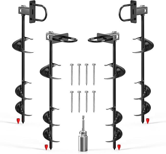 Ground Anchors for Sheds, Flymer Heavy Duty Carport Anchors Kit, 16 in Multi-Purpose Ground Anchors for Trampoline, Gazebo, Camping Tent, Swing Sets, 4 Pcs