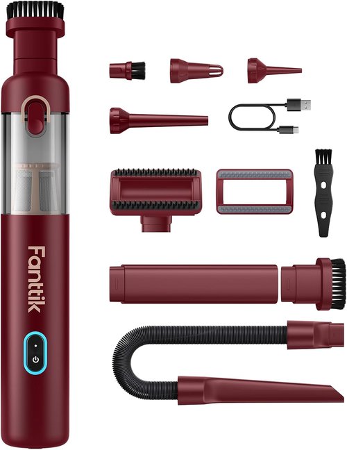 Fanttik Slim V8 APEX Car Vacuum - 4-in-1 Portable Mini Cordless Vacuum with 19000Pa Suction Power | Red