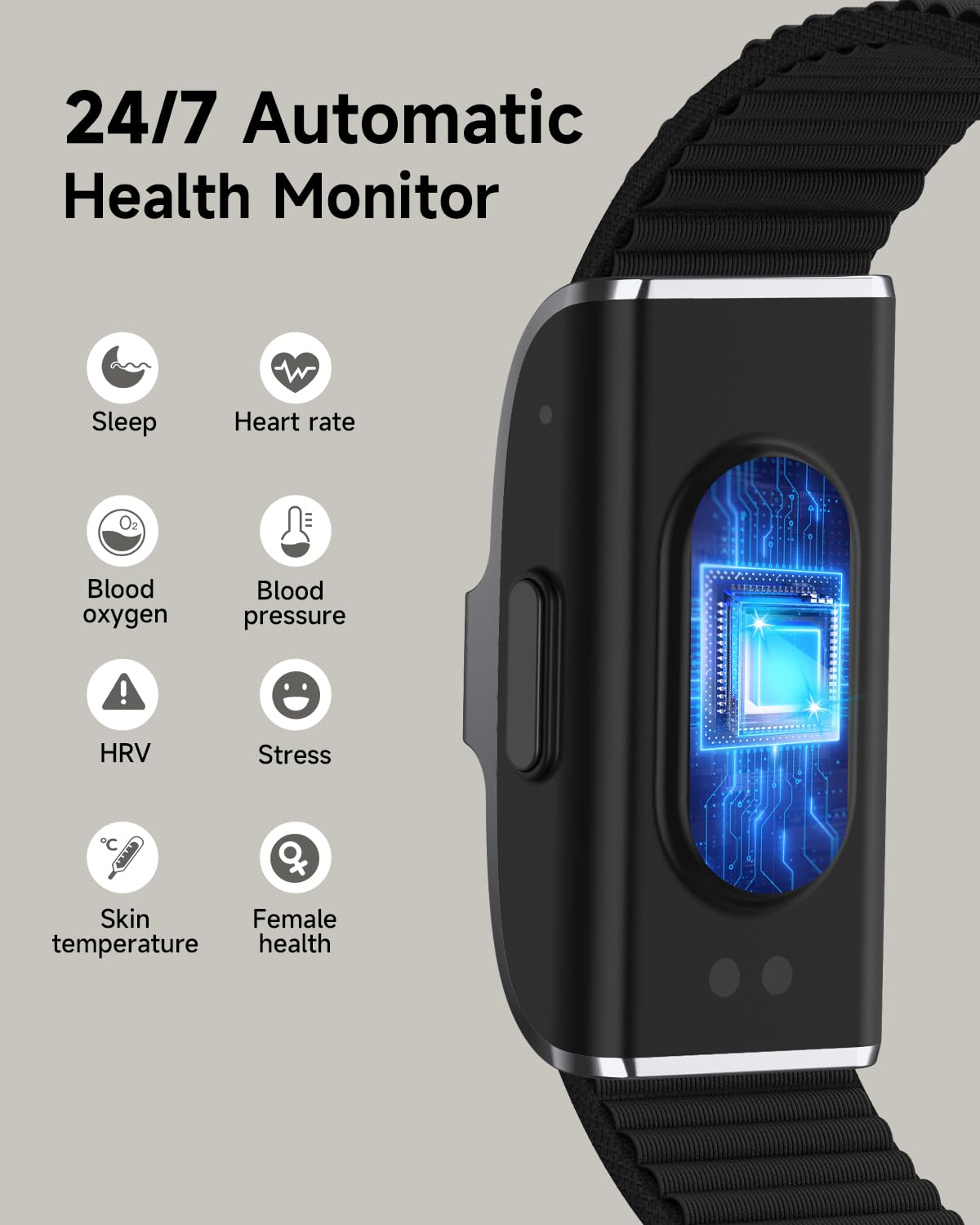 Fitness Tracker for Men Women, Health Activity Fitness Trackers with Sleep Tracker, 24/7 Heart Rate/Blood Pressure/HRV/Stress Monitor, IP68 Bracelet Watch, Free App for Android iPhone, 2 Bands