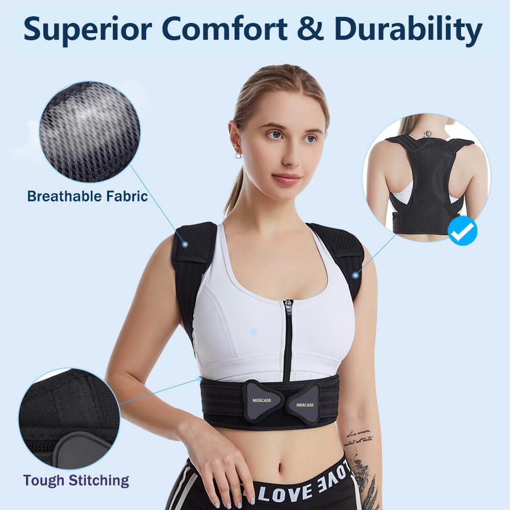 Mercase Professional Posture Corrector for Women and Men - Back Brace to Stop Slouching, Adjustable Full Back Support, Improve Spine Alignment & Stand Taller, Large(32-39 in)