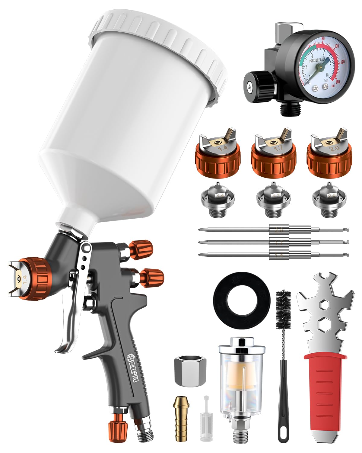 SICOPRO Car Painting Gun, HVLP Paint Sprayer Gun for Painting Cars, House Painting, Paint Guns Automotive, 1.3/1.5/1.7mm High-Precision Nozzles, Varnish and Top Coat