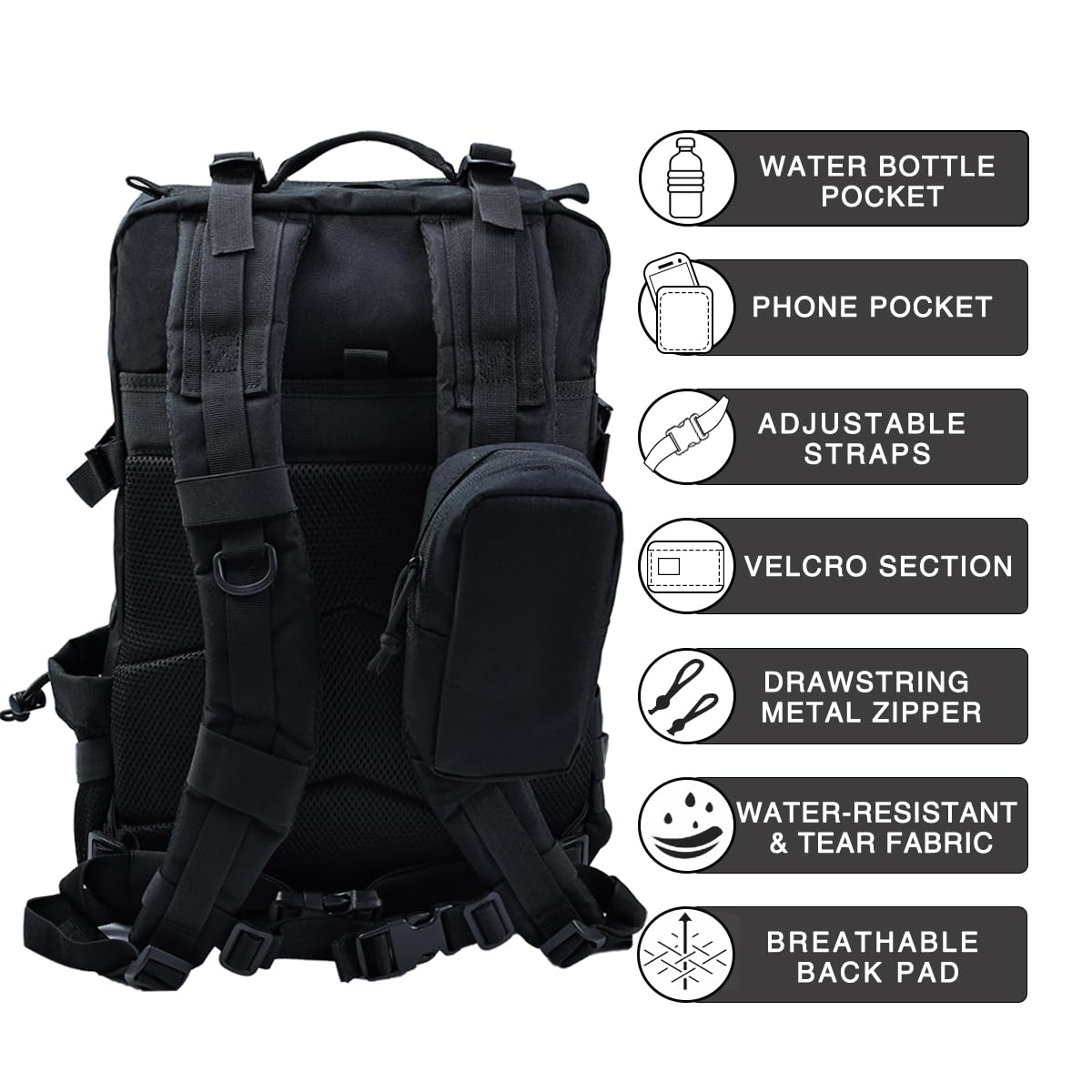 NWT XPEDITION Military Tactical Backpack,Sturdy Work & Molle Laptops Rucksack, Heavy Duty Pack for Hiking Camping Travel Fishing Gym,Black