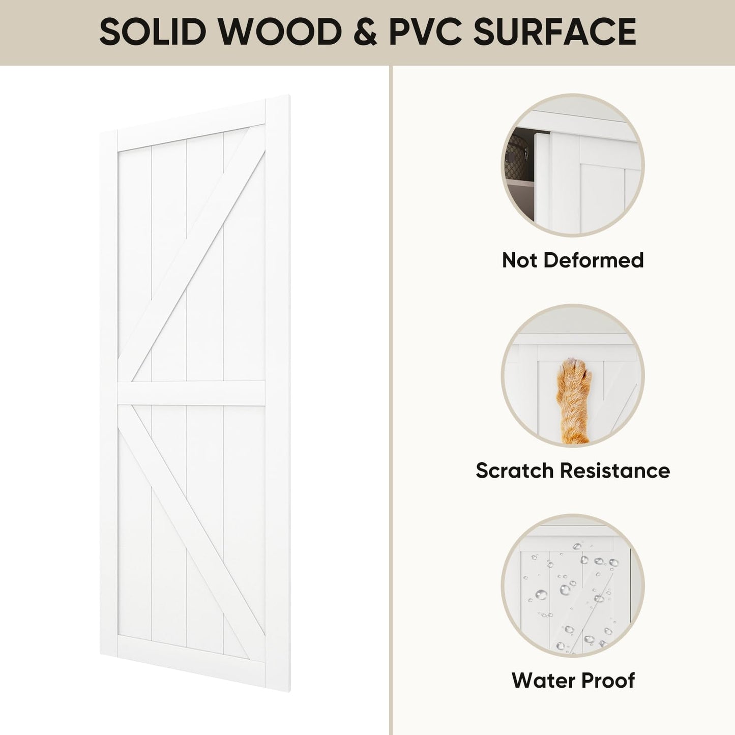 JUBEST 72"(Double 37") x80 Sliding Closet Door, K Style Bypass Closet Door with Hardware Kit & Matching Fascia, Preassembled Solid Wood Slab with Water-Proof PVC Surface, Easy to Install, White