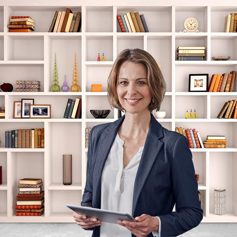 CGXINS 7x5ft White Bookshelf Office Backdrop Photo Backdrop Video Conference Zoom Backdrop Home Office Decoration