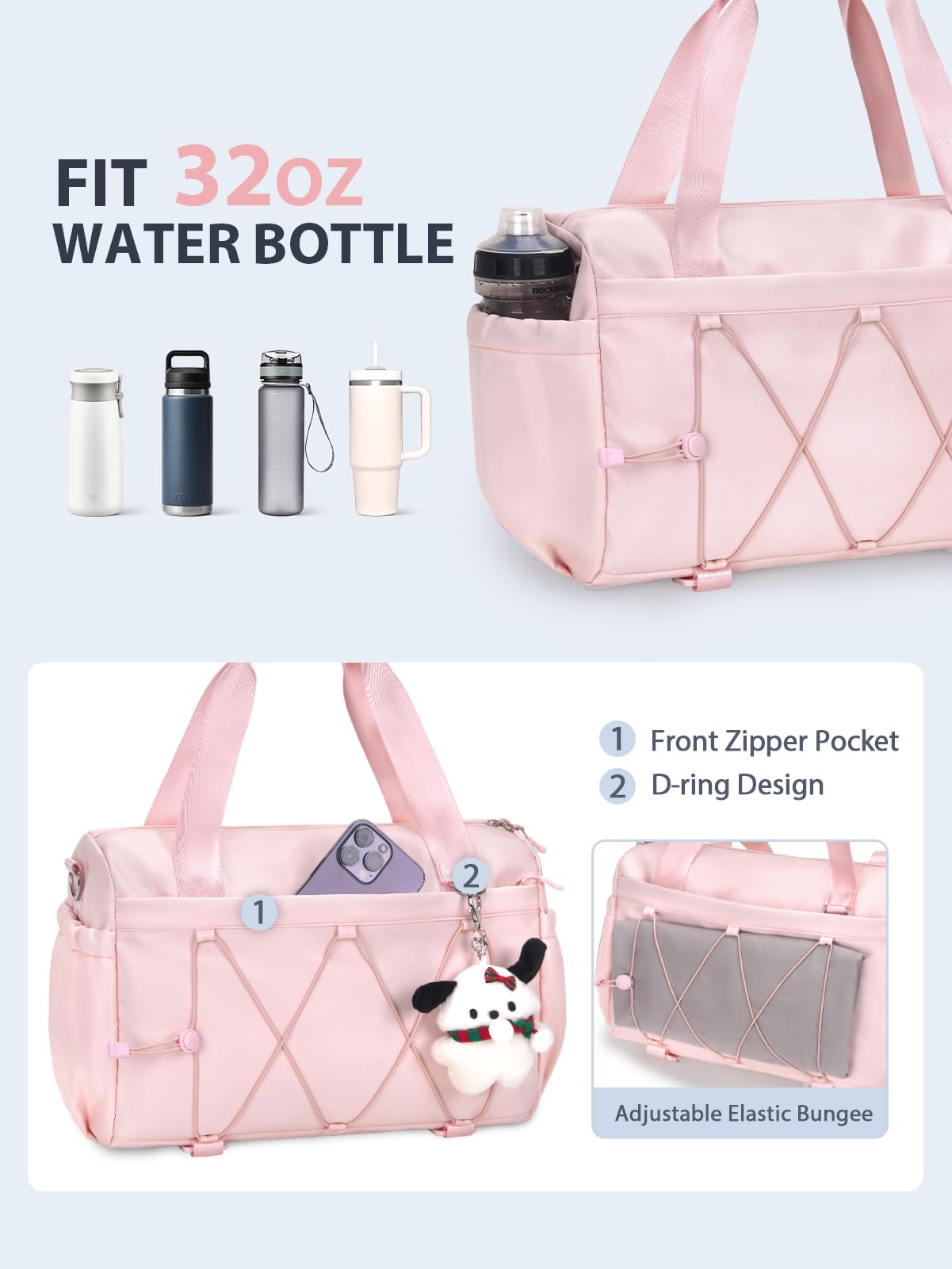 Small Gym Bag for Women with Yoga Mat Holder and Wet Compartment, Mini Gym Duffle Bag Yoga Bag with Water Bottle Pocket for Workout Travel, Pink