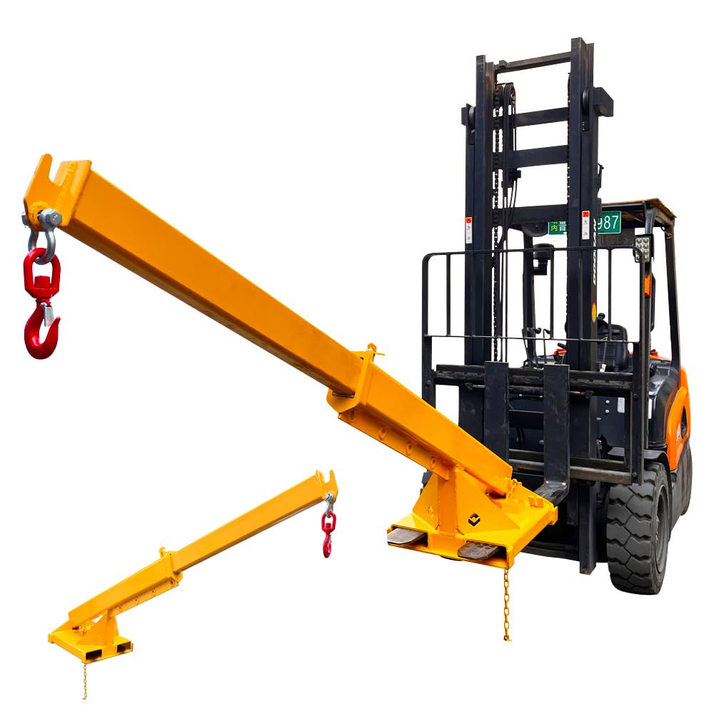 EQCOTWEA 3T/6600LB Adjustable Forklift Jib Boom Crane Attachment, 63-98in Forklift Telescopic Lifting Arm, Mobile Crane with One Hook for Forklifts, Heavy-Duty Towing & Handling Equipment