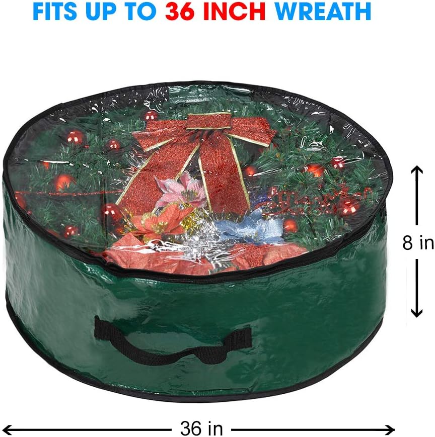 Propik Christmas Wreath Storage Bag - Tear-Resistant Holiday Container with Clear Window | 36" X 36" X 8" (Green)