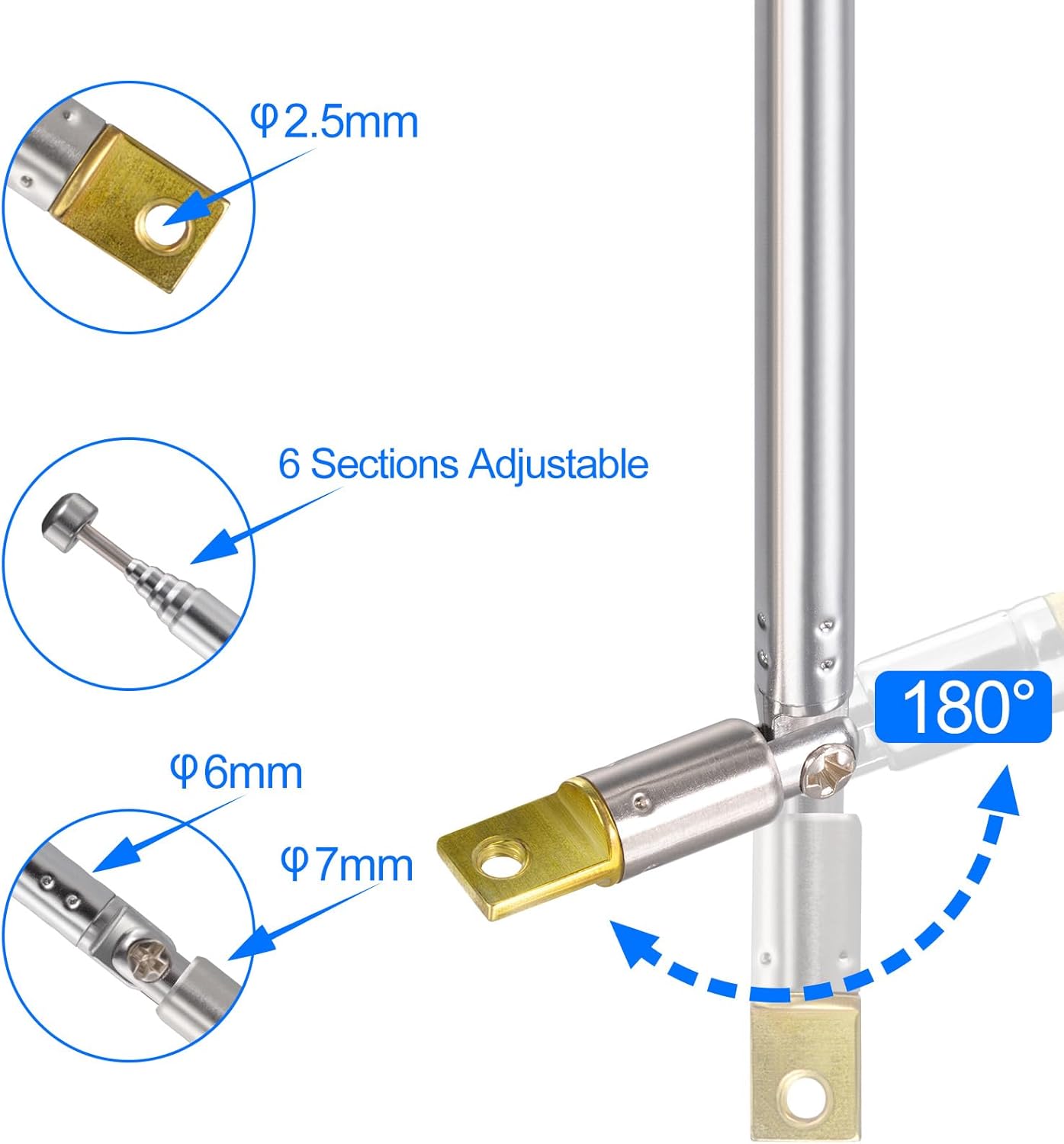 BINGFU 6 65cm (2-Pack) Sections Telescopic AM FM Antenna Portable Radio Antenna Replacement Compatible with Indoor