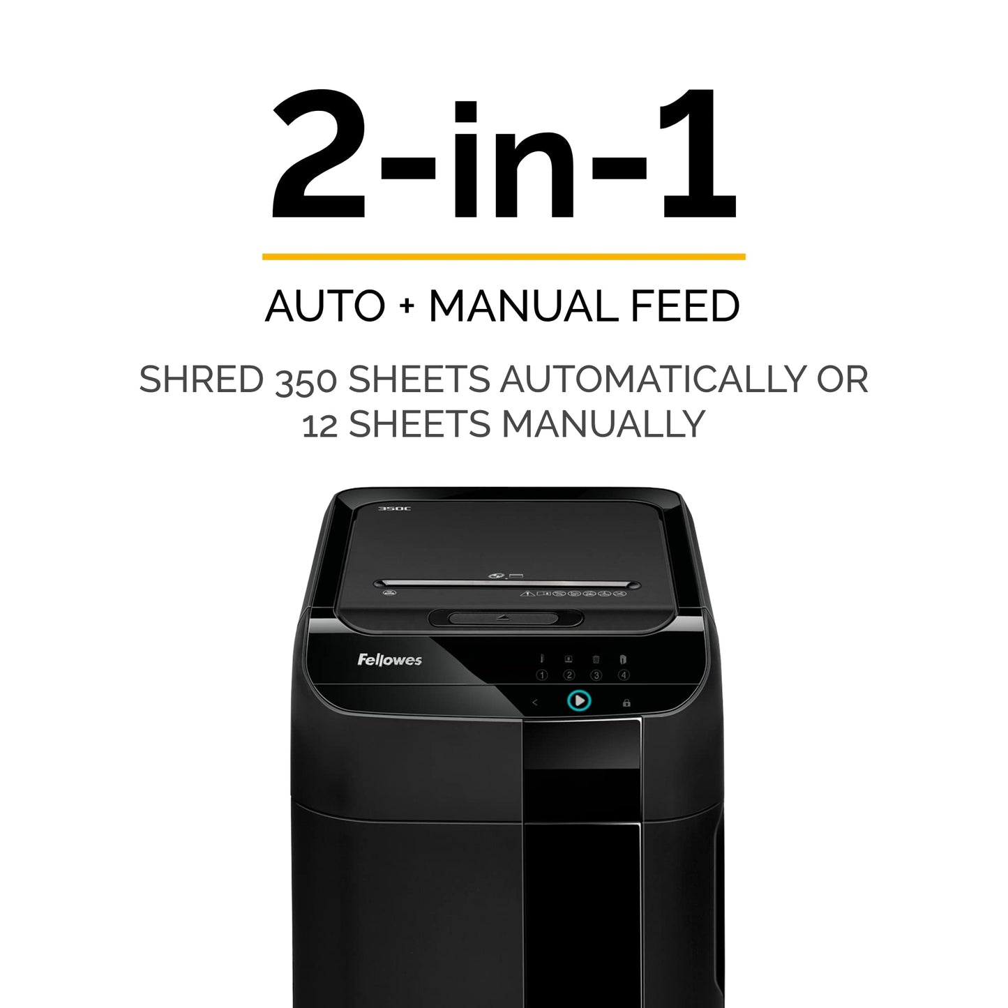Fellowes AutoMax 350C Cross-Cut Commercial Office Auto Feed 2-in-1 Paper Shredder with 350 Sheet Capacity, Black (4694001)
