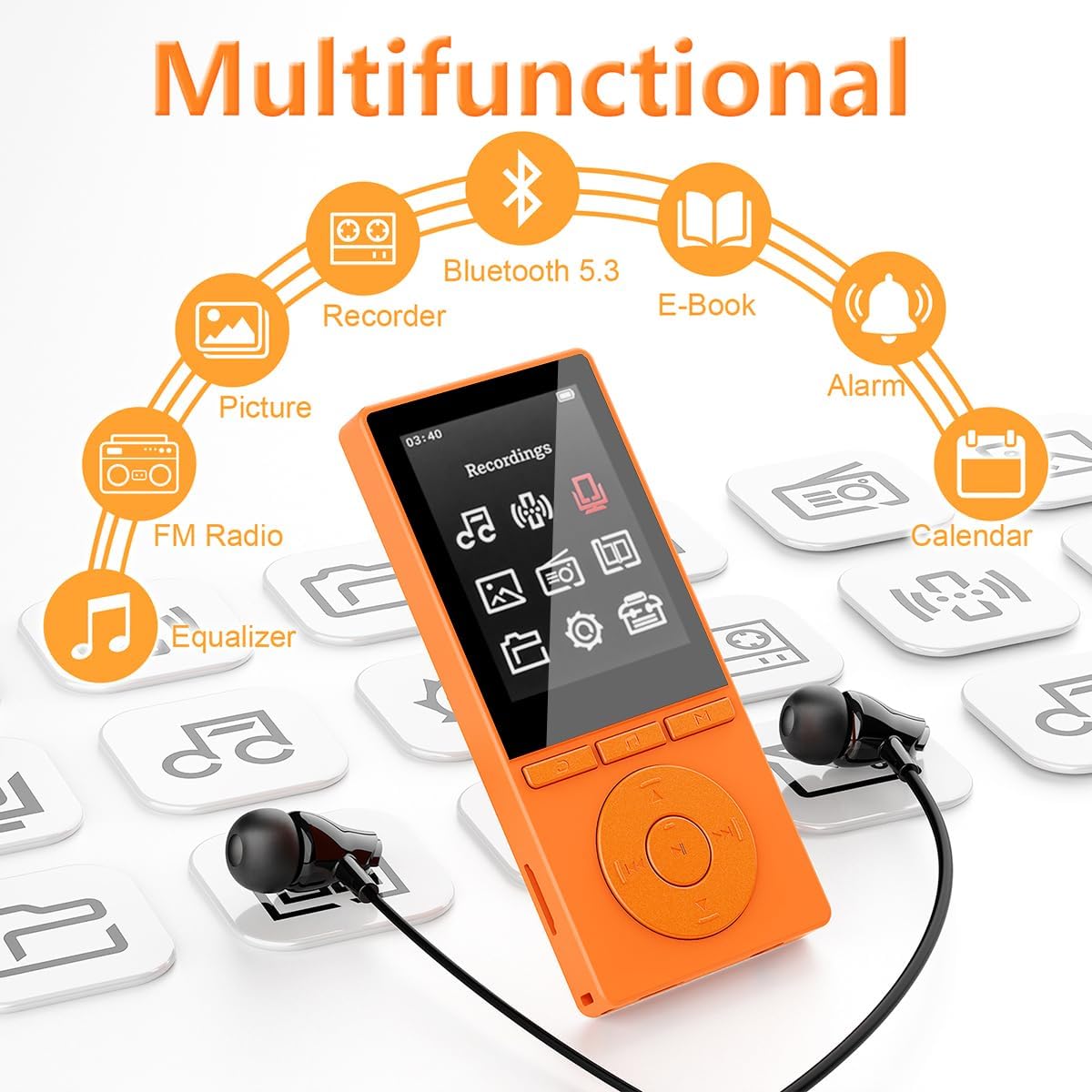 Aiandcc 64GB MP3 5.3, 2.4", MP3 128GB, Player with Bluetooth Color Screen Music Player with HiFi Sound, Players Built