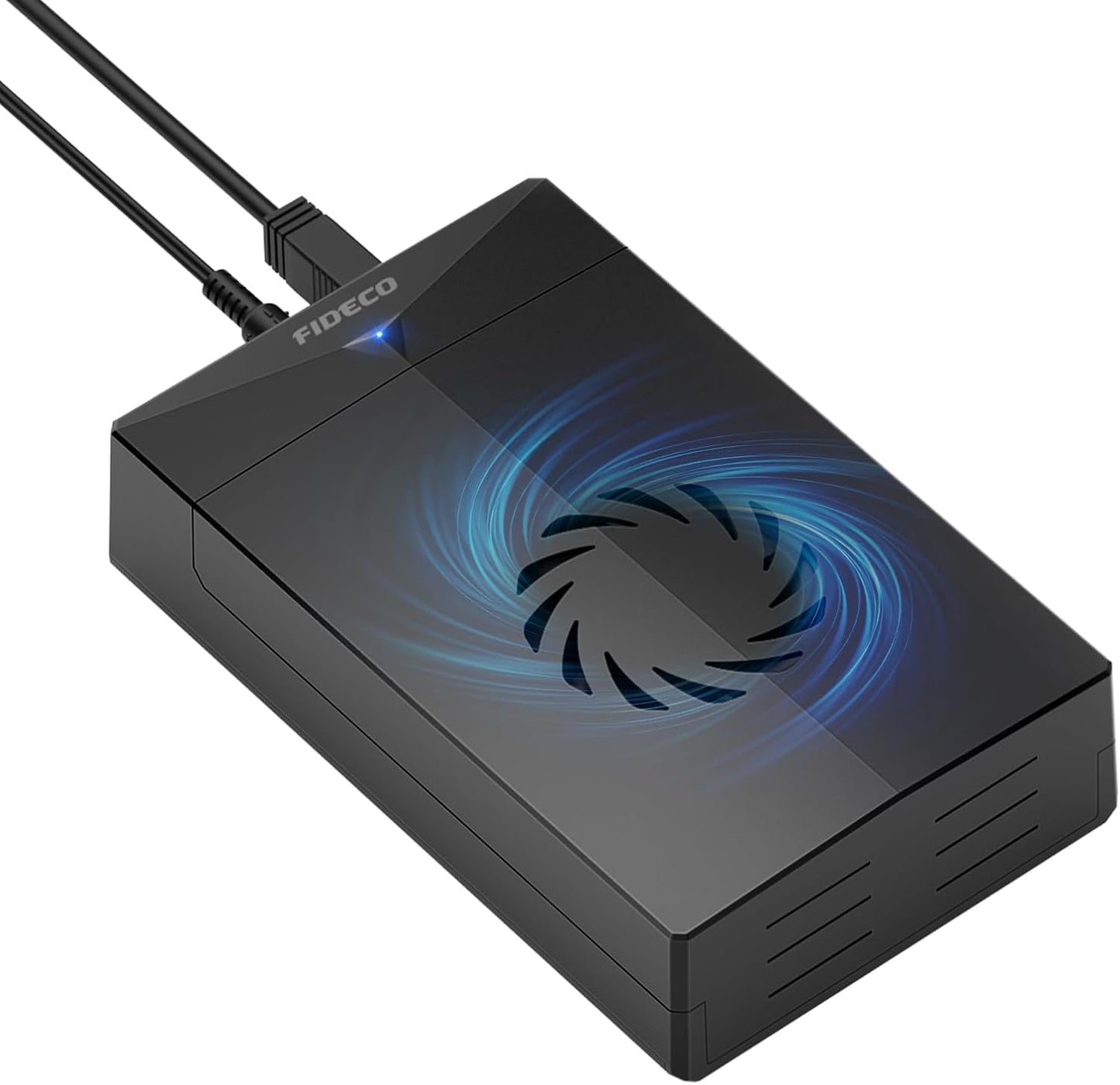 FIDECO 3.5 2.5 inch 12V Hard Drive Enclosure for or SATA HDD SSD, SATA to USB Adapter with Cooling Fan, External HDD