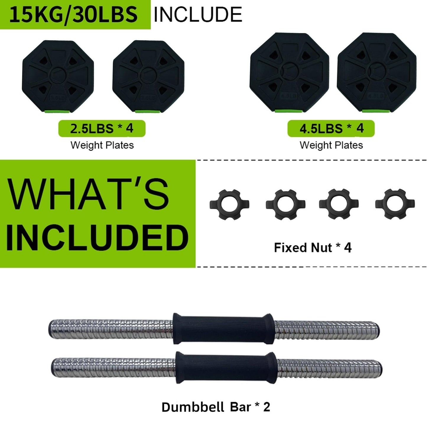 Garvee Adjustable Dumbbell Set, 4 in 1 Adjustable Weights 30 LBS Free Weight Set for Home Gym