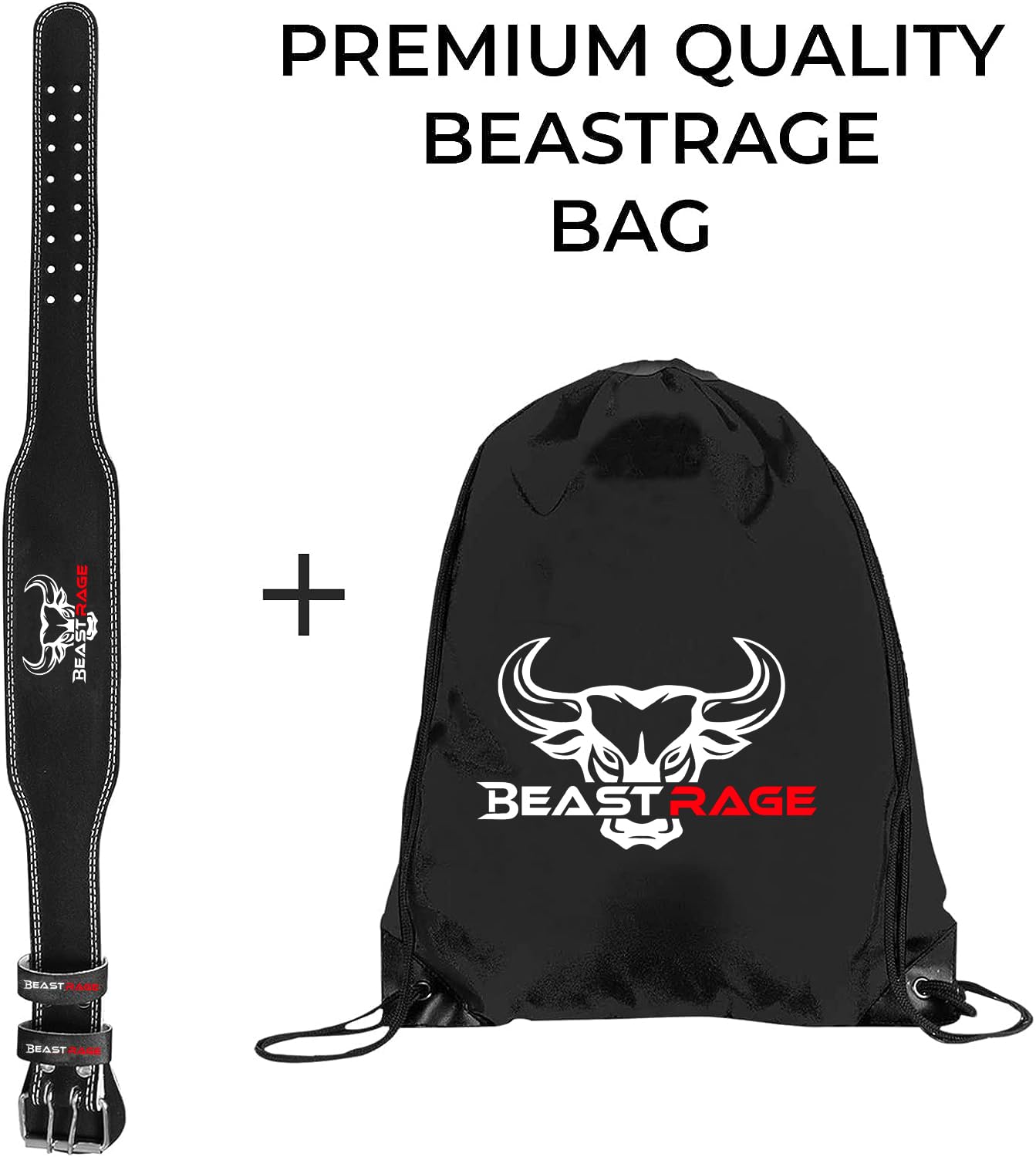 BEAST RAGE Weight Lifting Belt Leather Heavy Duty Gym Body Building Workout Training Weight Lifting Belt Adjustable Holes 4” Padded Lumbar Back Support Exercise Powerlifting Fitness Strength