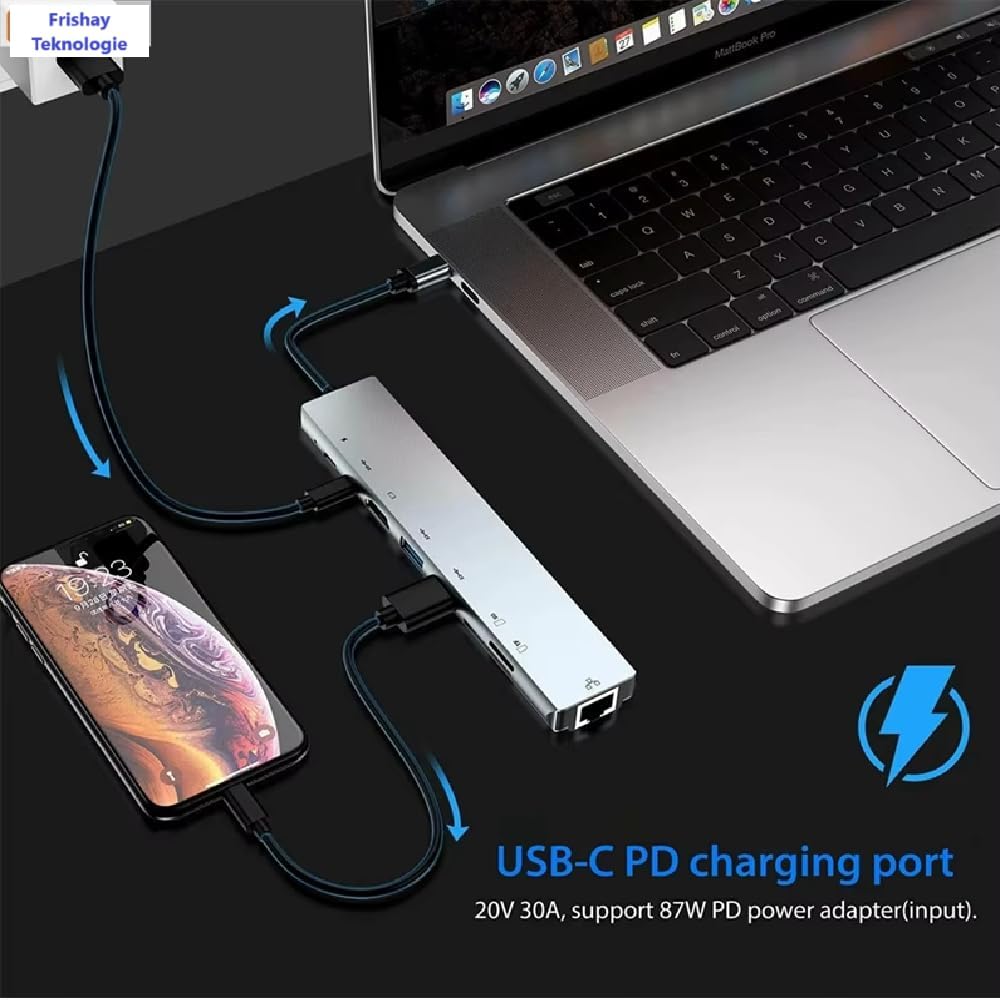 Generic 8 1 4K@60Hz, RJ45 Ethernet,100W 2 USB C Hub Docking Station, in Type C Hub USB C Dongle with HDMI Power