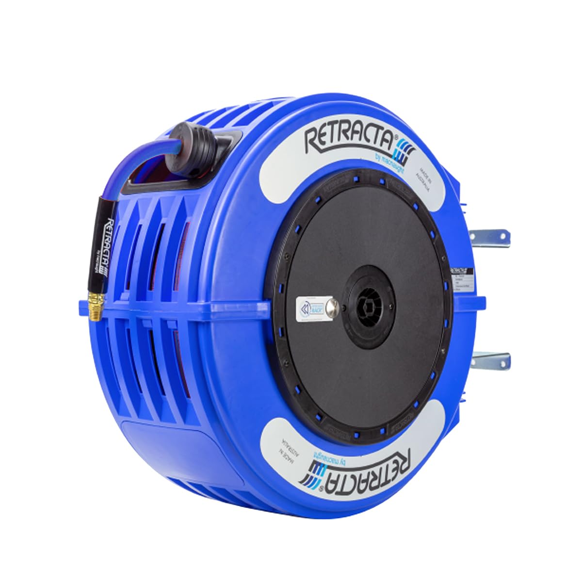 Macnaught R3 Thermoplastic Heavy Duty Retractable Hose Reel for Air & Water, 300 PSI, Blue Case & Blue Hose (3/8 Inch)