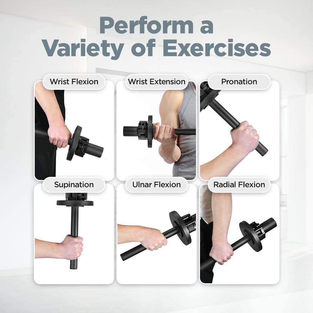 LoGest Wrist Strengthener, Forearm Exerciser - Option of Standard Plate 1 Inch or Olympic Plate 2 Inch With a Collar Hand Developer Arm Grip Workout Strength Trainer for Starter and Pro - Workout Equipment Home Gym Forearm Strengthener (Black - 2 Inch Oly