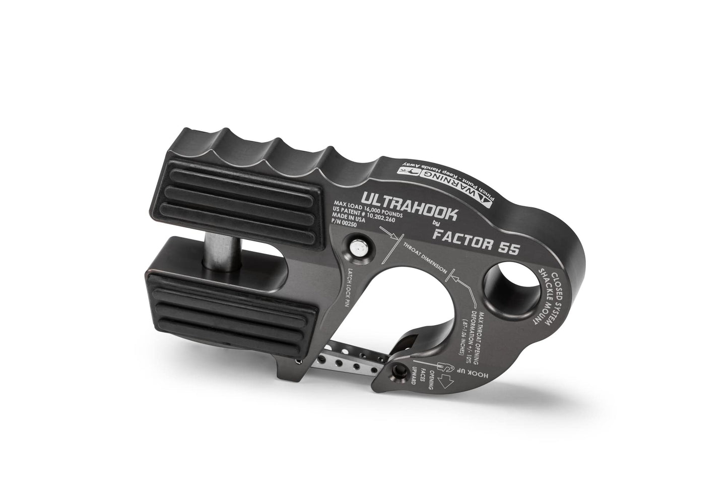 Factor 55 Ultrahook Closed System Shackle Pin Mount, Designed for Steel Cables and Synthetic Ropes - Gray