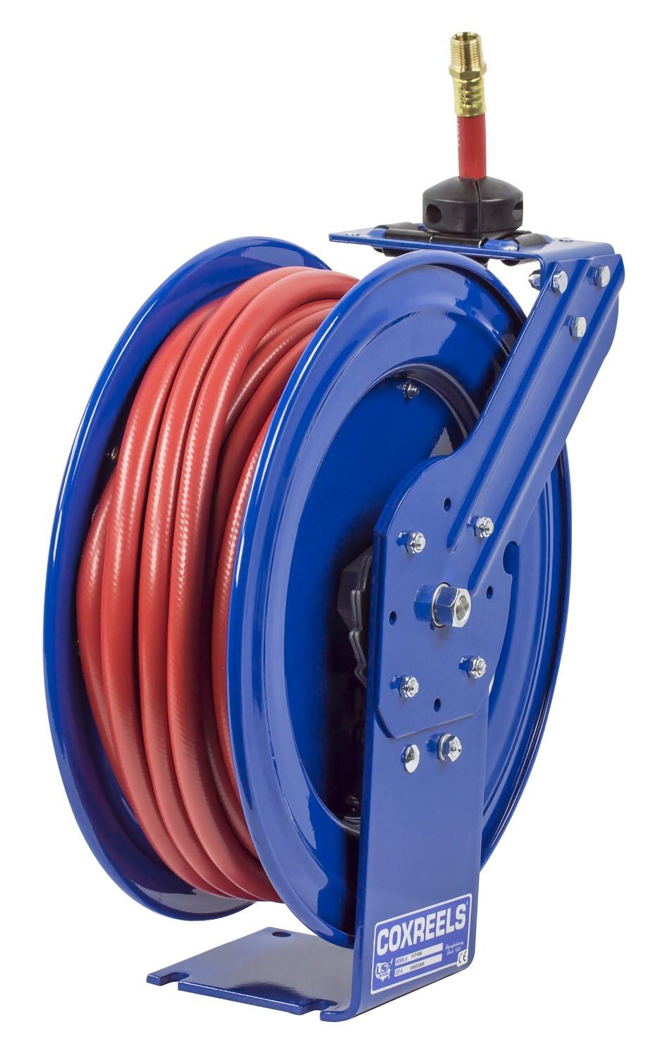 Coxreels TSHF-N-550 Retractable Fuel Hose Reel, T-Fuel Series ¾” x 50’, 300PSI-Easy-Maintenance Design with Brass Swivel and Multi-Position Mount Arm-Heavy Duty Steel Construction, Made in USA, Blue