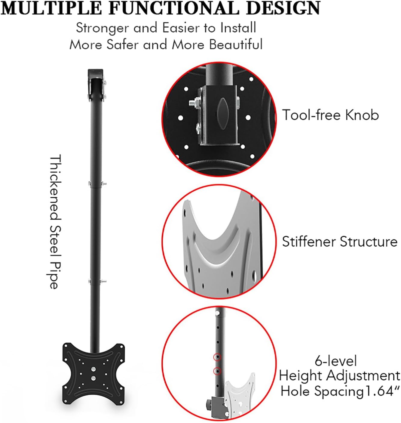 BIVVI 32-55 Inch 55Lbs,Max 200X200mm,Black Ceiling TV Mount Fits Most LED, LCD OLED Flat Screen TVs,Universal Wall