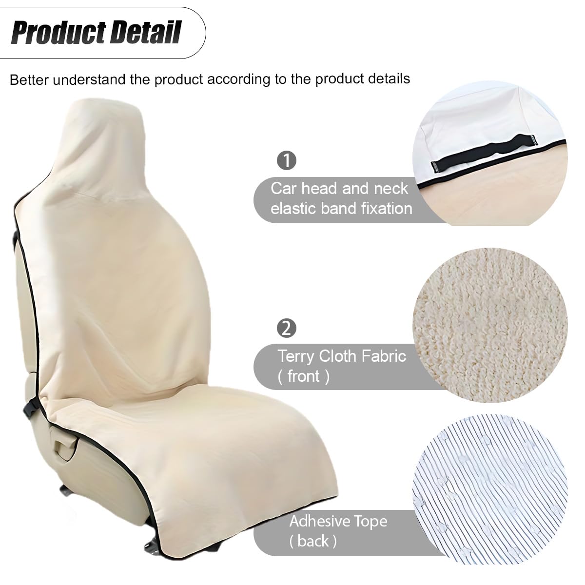 ZIMISI Waterproof Car Seat Covers, Non-Slip Towel Front Seat Covers, Sweat Car Seat Protector Cover for Gym Workout, Yoga, Running, Swimming, Beach & Hiking (Beige)