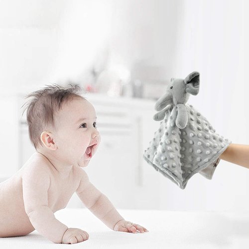 BORITAR Elephant Baby Security Blanket - Soft Minky Dot Fabric Lovey with Adorable Animal Backing | 14 Inch