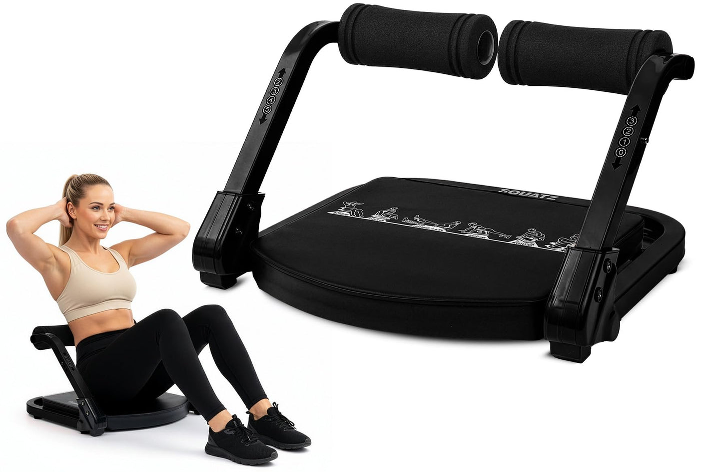 Squatz Ab Machine for Stomach Workout – Core & Sit-Up Exercise Equipment with 3 Resistance Levels for Home Gym, Adjustable Ab Trainer for Full-Body Workout with Automatic Rebound, 350 lbs Capacity