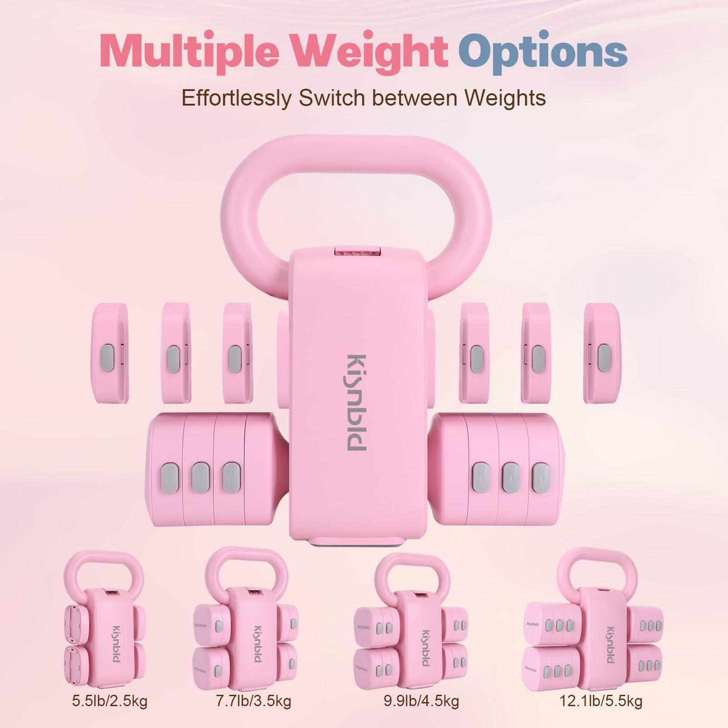 kisnbld Adjustable Dumbbell Set of 2, 2 in 1 Free Weights Dumbbells & Kettlebell Set for Women with Fast Adjustment, Each 2lb 3lb 4lb 5lb Hand Weights Set for Home Gym & Outdoor Exercise Training