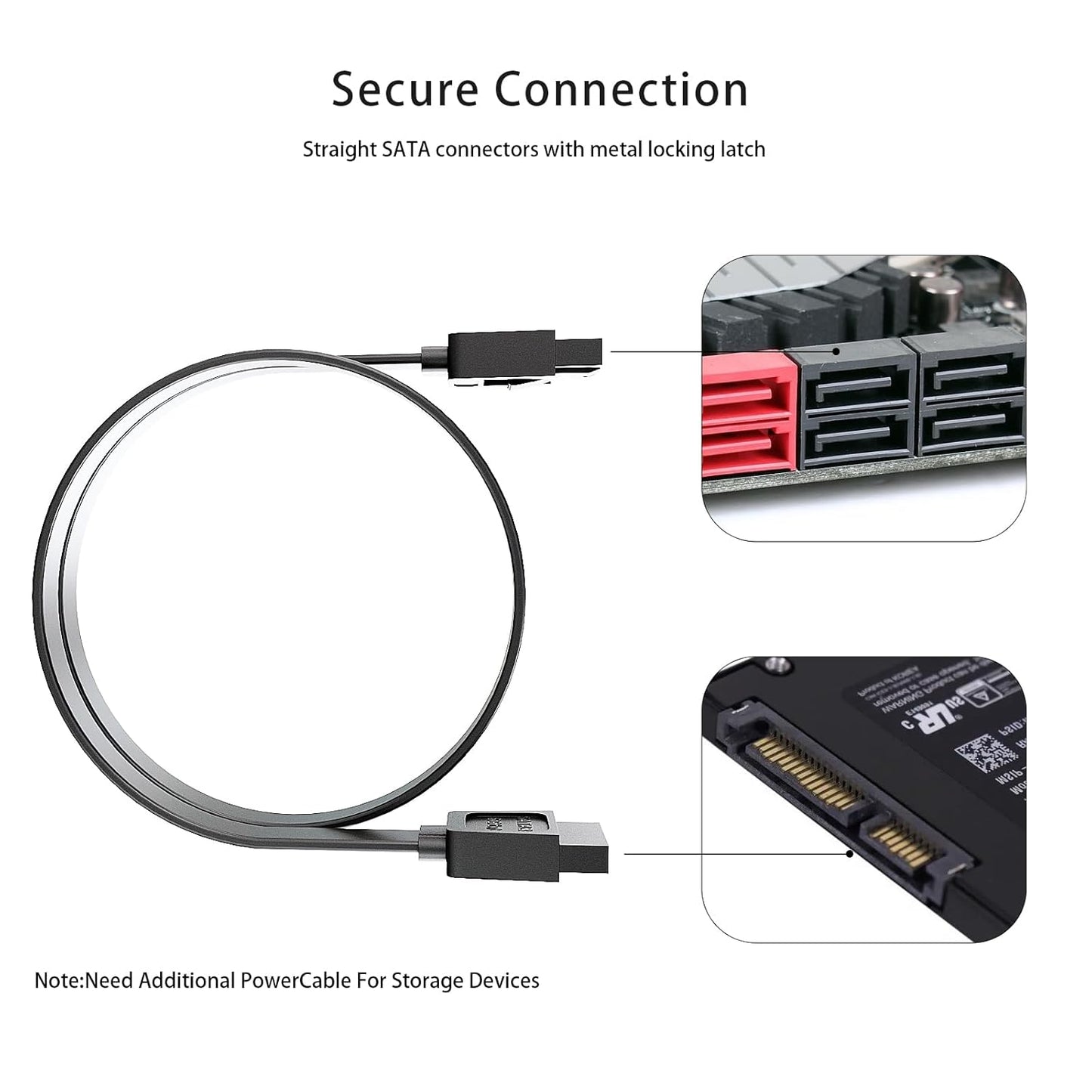 Mbiydeg Data,3 6Gbps 15 Inch SATA Cable III for SSD HDD PCS Straight Angle Sata Data Cable Compatible for SATA Hard