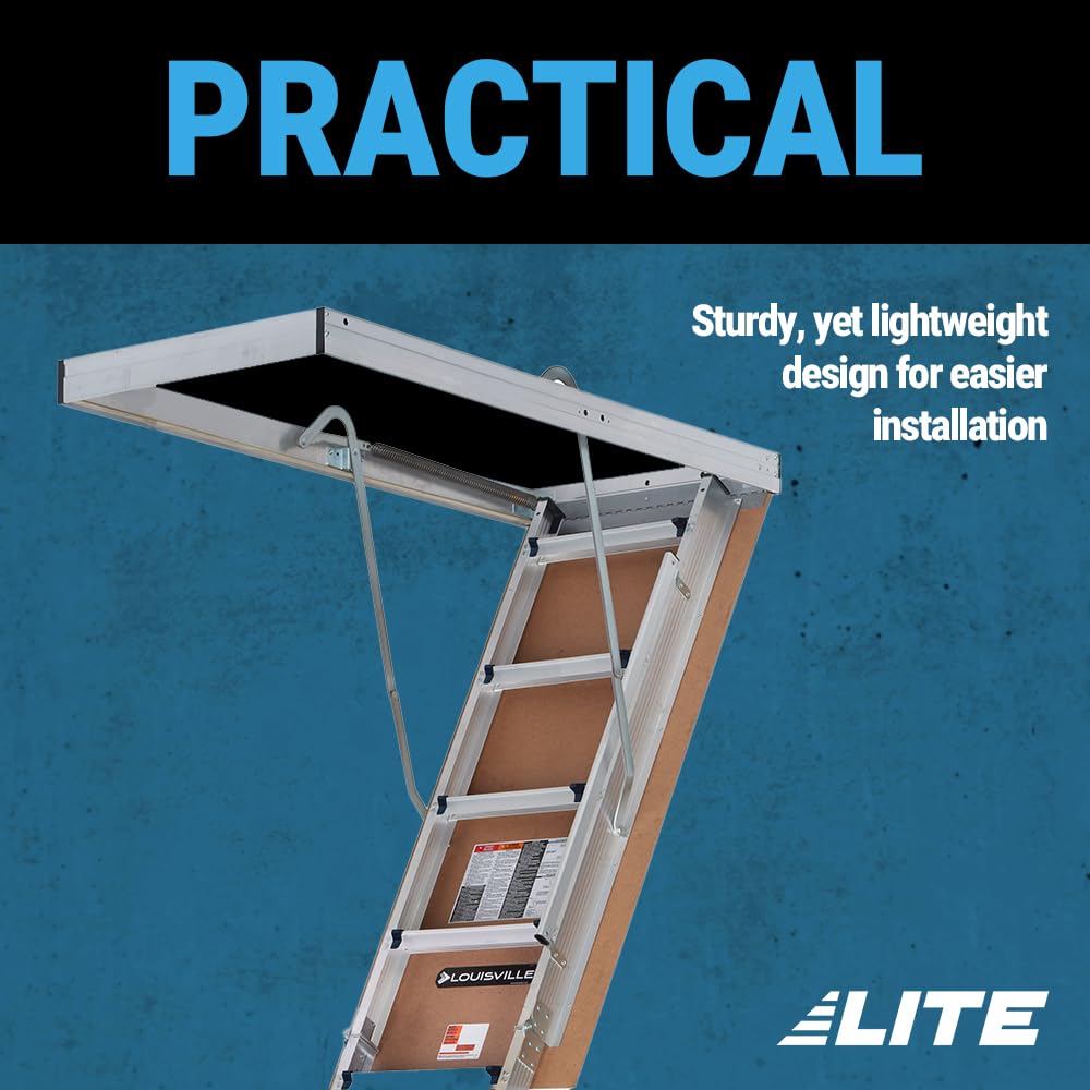 LITE 10-Foot Aluminium Attic Ladder 54" W x 22.5" H (Rough Opening), 375-Pound Load Capacity, Type IAA, AP2240MS
