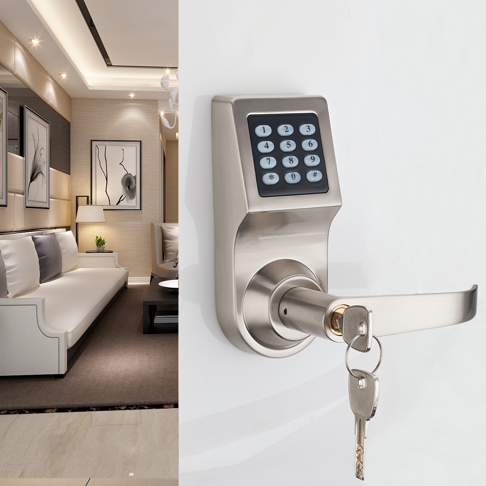 HAIFUAN Digital Door Lock,Unlock with Remote Control, M1 Card, Code and Key,Handle Direction Reversible