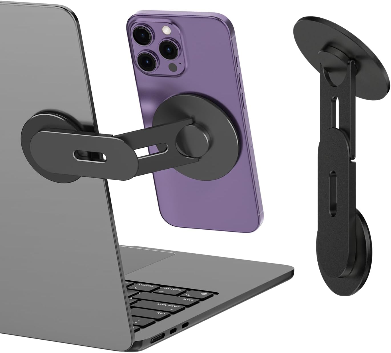 CloudValley 360 Magnetic Laptop Phone Holder, Rotating Mount Compatible with iPhone MagSafe and All Phones, MacBook, PC
