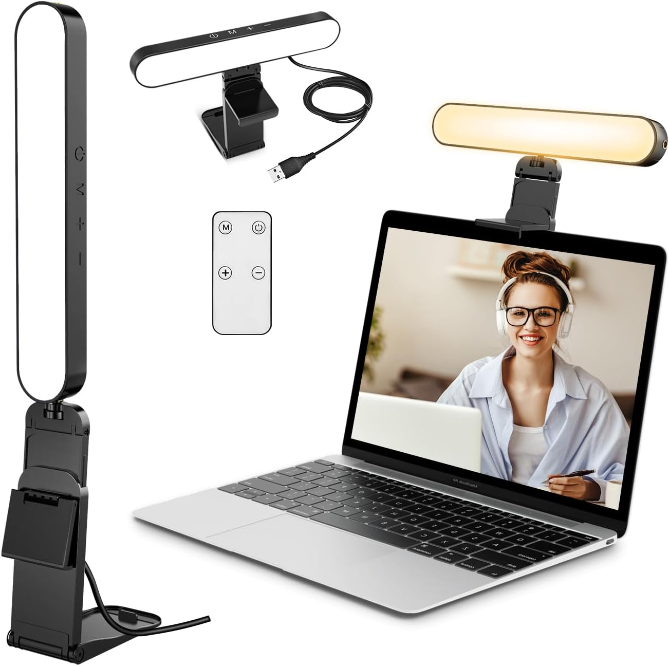 yAyusi Video Conference Light, LED Streaming Lighting for Laptop Computer Monitor, Desk Selfie Ring Light with Remote