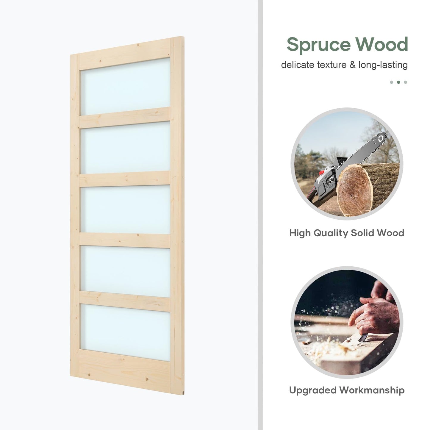 ROYMELO Double 36x84 inch Glass Sliding Barn Door Slab with 6.6ft Hardware Kit