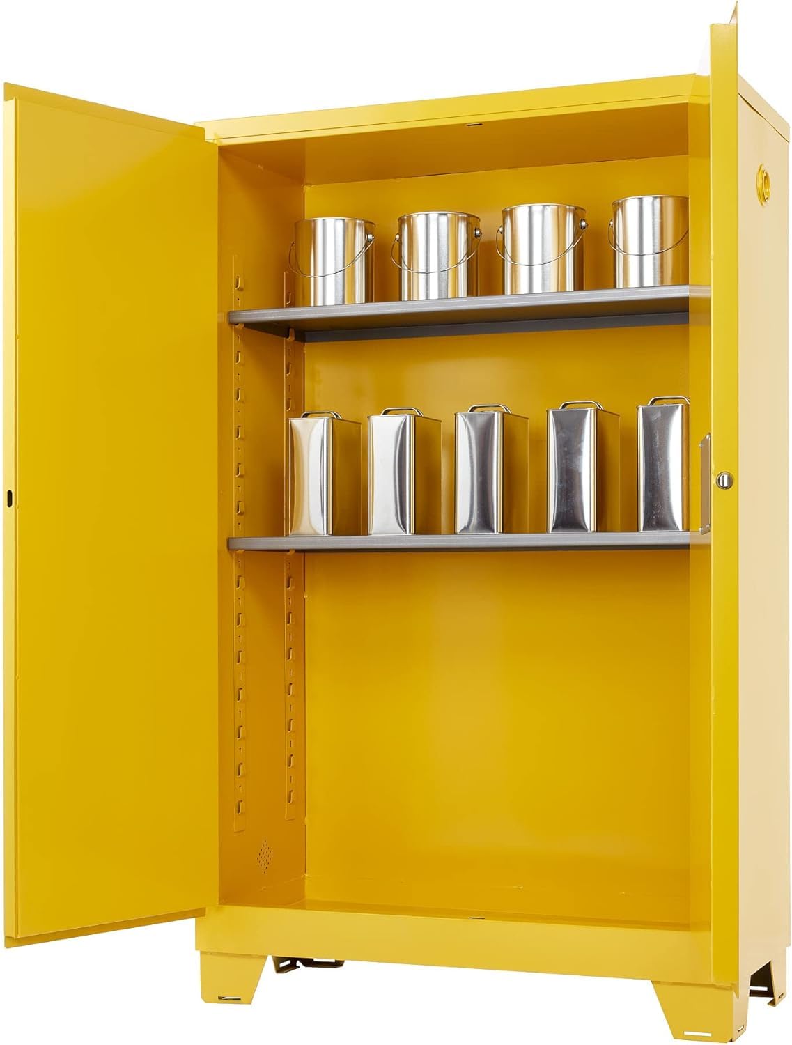 Jamco 45 Gallon Flammable Safety Cabinet, Steel Flammable Storage Cabinet with Lockable Manual Closing Doors, Forkliftable, 43" x 18" x 70", Yellow