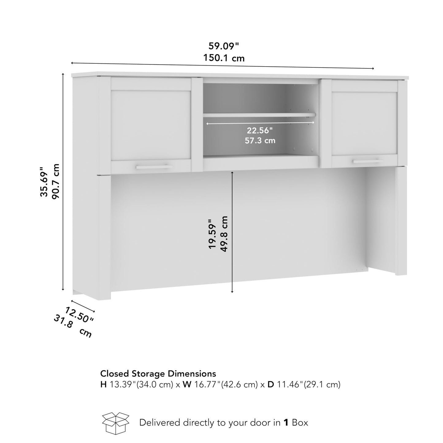 Bush Home 60-Inch Desk Hutch, Office Storage Organizer with Shelves, Cubbies and Frosted Glass Doors for Computer Desk, Home Office Furniture, Somerset Collection, Maple Cross