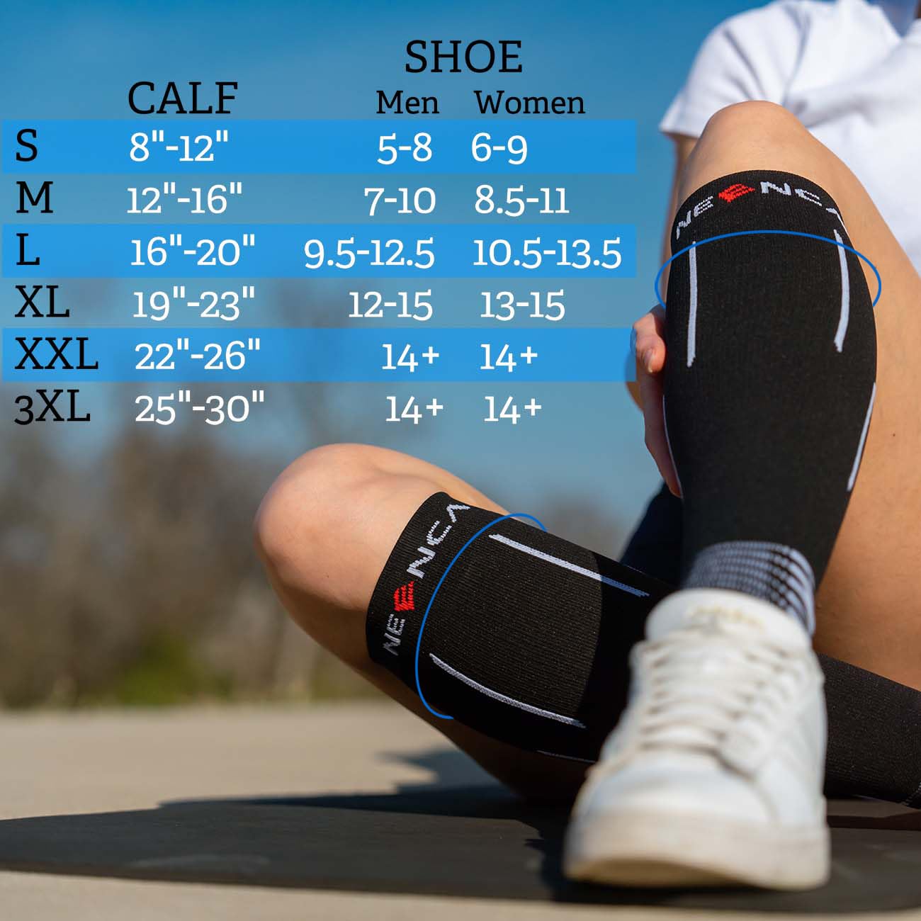 NEENCA Compression Socks, Medical Athletic Socks for Injury Recovery & Pain Relief, Sports Protection, 1 Pair (Black X-Large)