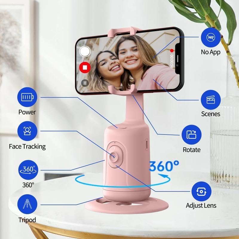 BlissVeritura 360 Auto Face Tracking Phone Holder, Auto Tracking Tripod Rotating Cell Phone Mount, Face and Body
