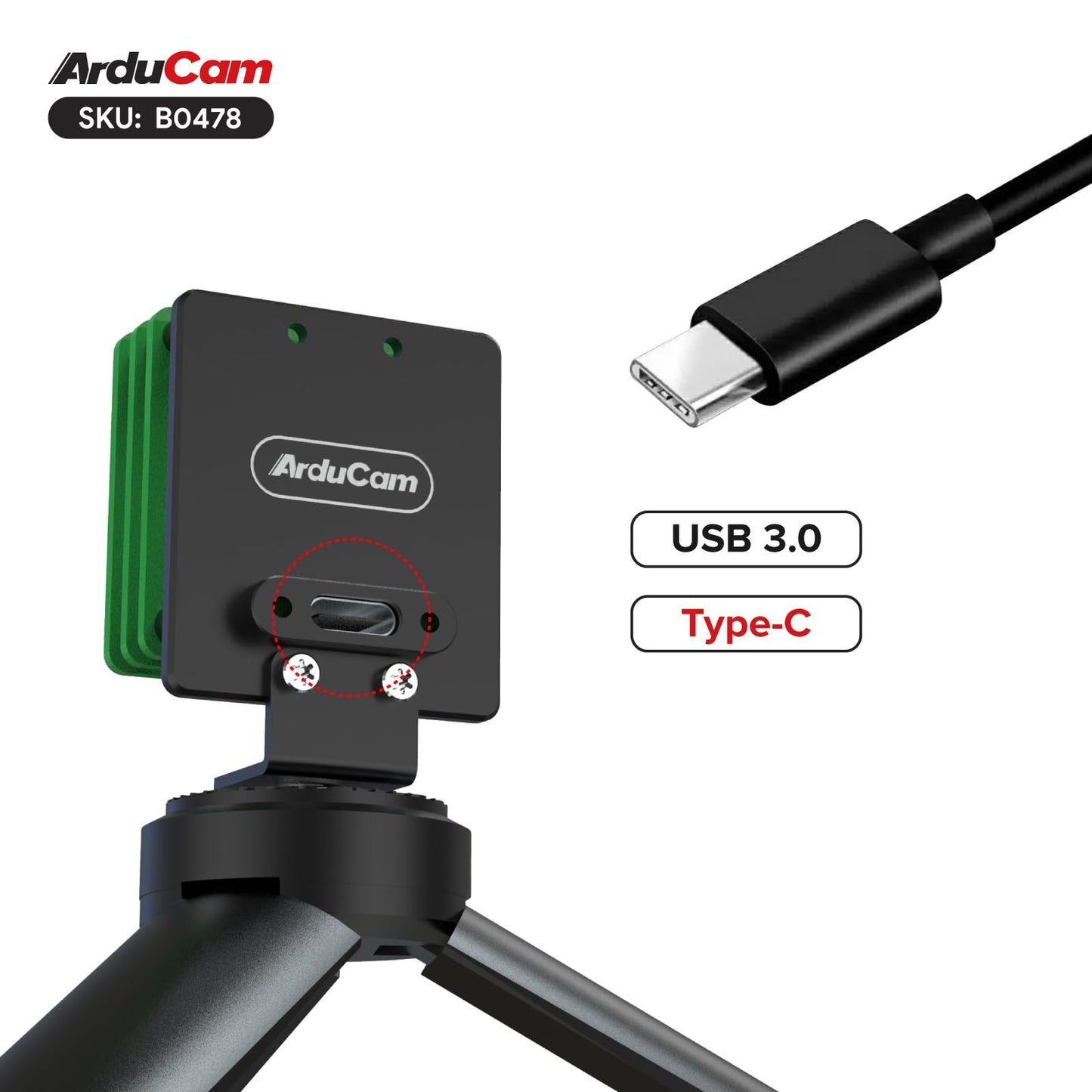 Arducam USB 3.0 Camera, 120fps High-Speed USB Camera Module, IMX586 48MP High-Resolution Webcam with 78°(D) Motorized Focus Lens and Metal Case, Compatible with Windows and Linux OS