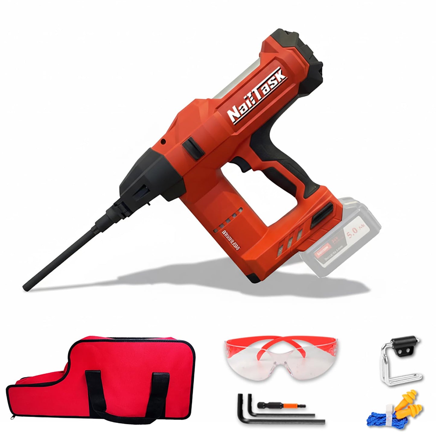 NailTask 20V Insulation Fastening Nailer Cordless Electric Nail Gun Brushless Motor Nailer Tool (Without Battery) for Rock Wool Insulation Materials with Protective Goggless