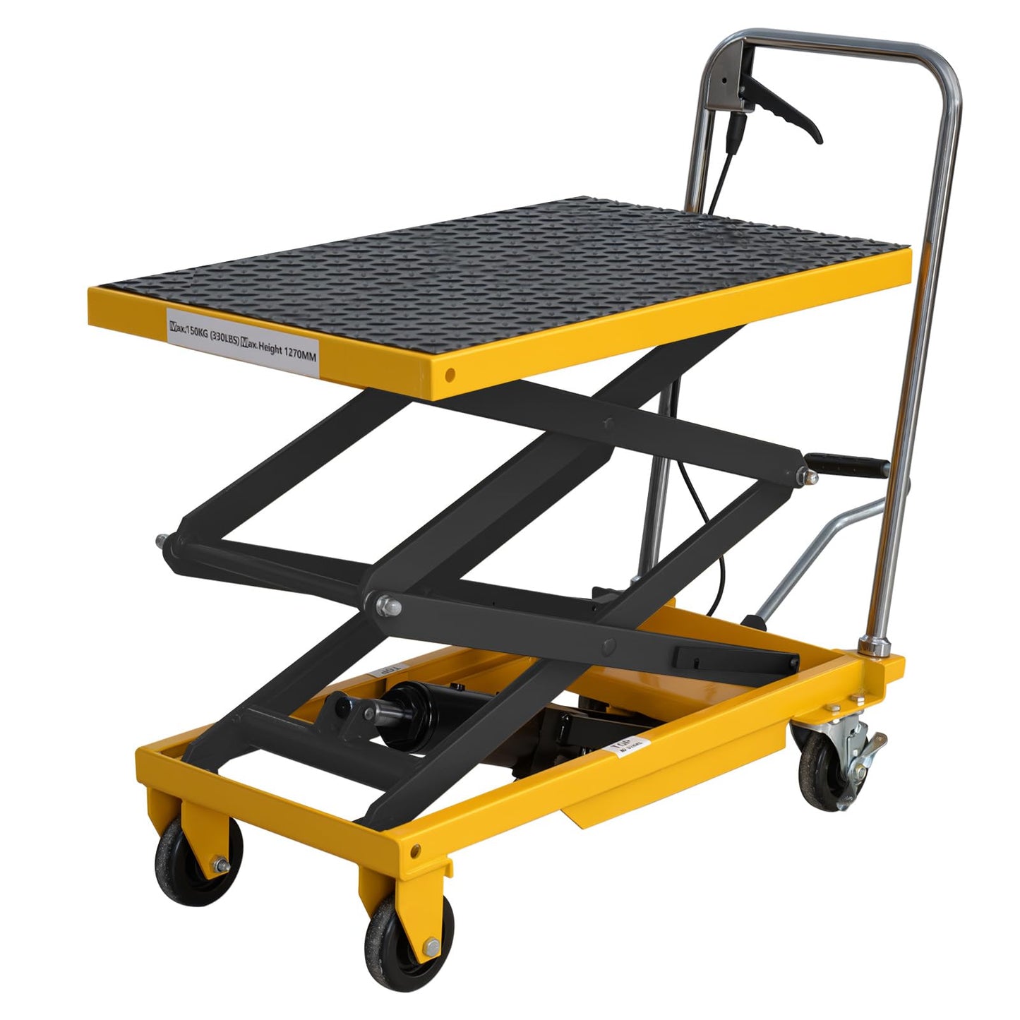 Hydraulic Lift Table Cart, 1760lbs Capacity 59'' Max Lift, Double Scissor Lift Table w/4 Wheels & Non-Slip Pad, Heavy Duty Hydraulic Platform Lift Cart for Warehouse, Shop, Garage Material Handling