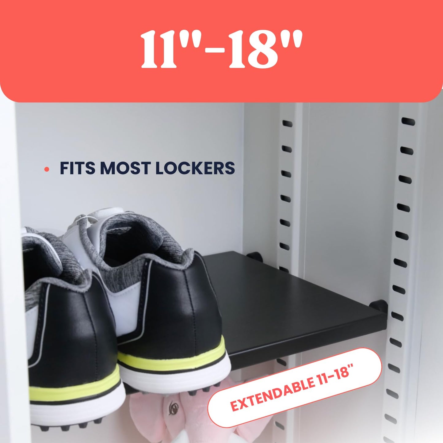 Home in Bold Metal Adjustable Locker Shelf | Heavy Duty Powder-Coated Steel Locker Organizer for School & Gym (Matte Black)