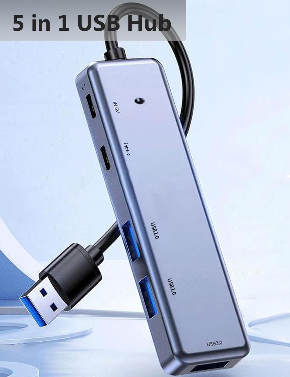 Znoogrn 5 1 3.0 5 in USB Hub, USB Extender with USB C Data Port, Ports USB Hub for Laptop, PC, Flash Drive, Mobile HDD