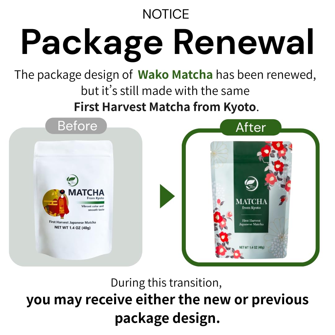 Wako Matcha - Authentic Uji Matcha Green Tea Powder | First Harvest, Ceremonial Grade, 40g
