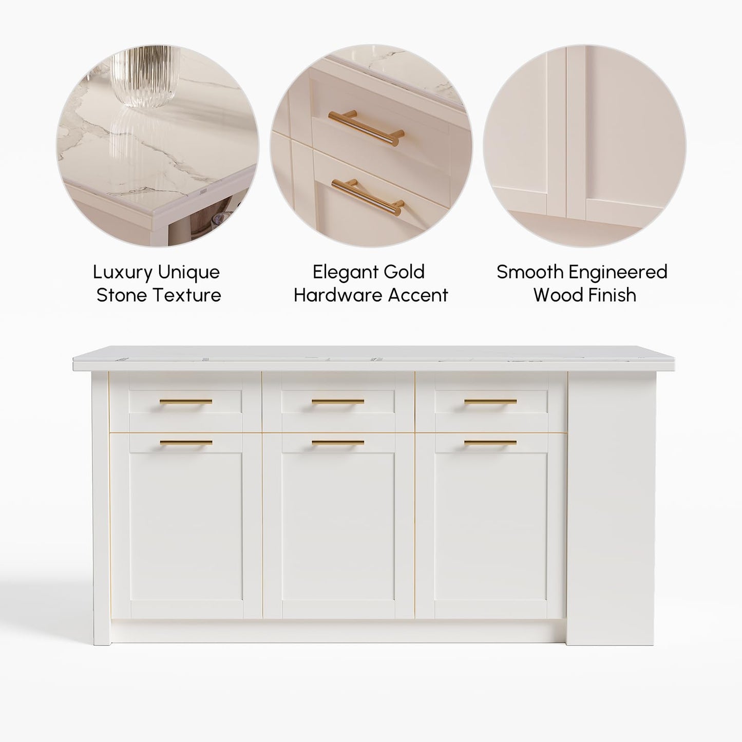 homary Kitchen Island with Stools,71" White Kitchen Island with Seating,Sintered Stone Top & Drawers,Freestanding Multifunctional Island Table with 2 Chairs