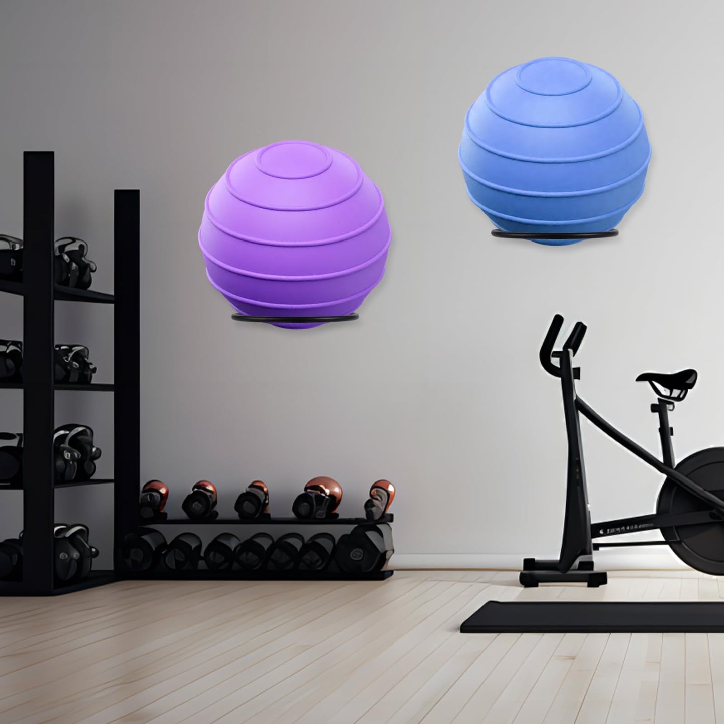 XIAOPEIZHI Black Yoga Ball Holder, Exercise Ball Storage Ball Holder Wall Mount Stability Ball Holder for Home and Yoga Studios or Commercial Gyms,Acts as a Yoga Ball Holder. Set of 2.