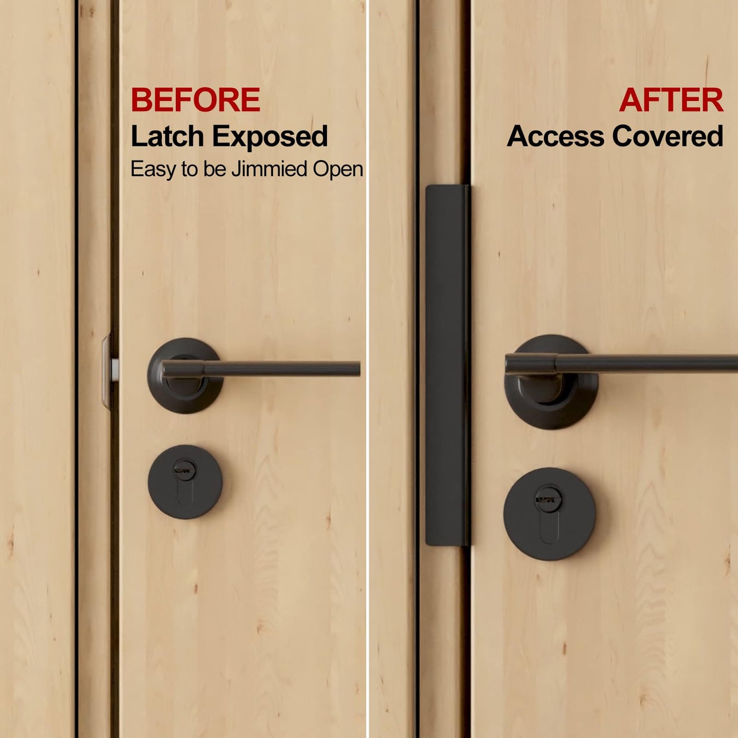 MOSECYOU Door Latch Guard Plate 7” with 1” Offset Cover, Outswing Door Security Protector Shield, Heavy Duty Version, Door Knob/Deadbolt Latch Protector Plate (1 Pack)