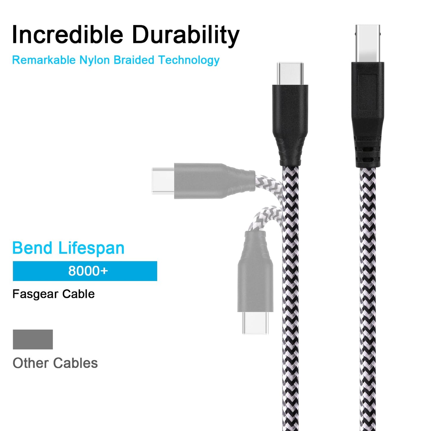 3.0 6ft: 3.0 Fasgear USB C to USB B Cable USB Type C to Type B Printer Cable Nylon Braided Compatible with Docking
